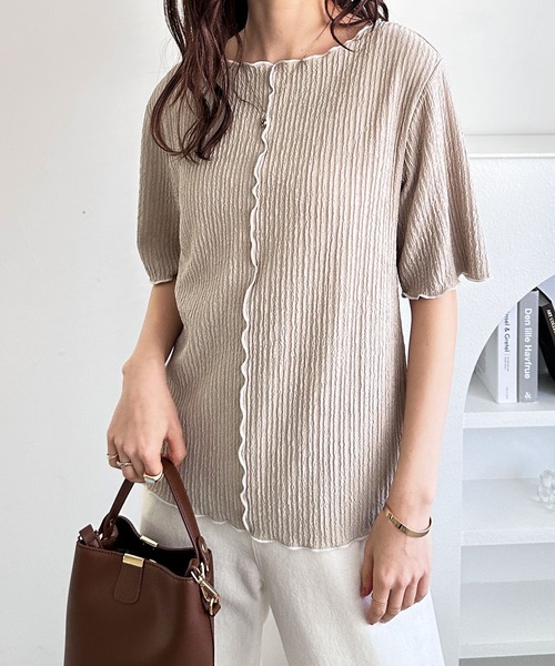 GeeRA（ジーラ）の「前後2WAY配色メロー5分袖カットソー（Tシャツ/カットソー・レディース・ブラック/ブルー/アイボリー/サンドグレー・SMALL/MEDIUM/LARGE/X-LARGE）」の9枚目の写真