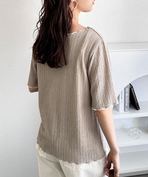 GeeRA（ジーラ）の「前後2WAY配色メロー5分袖カットソー（Tシャツ/カットソー・レディース・ブラック/ブルー/アイボリー/サンドグレー・SMALL/MEDIUM/LARGE/X-LARGE）」の8枚目の写真