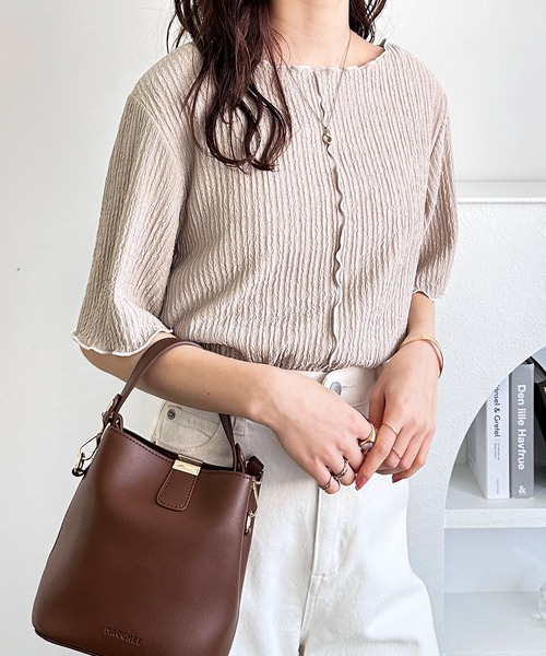 GeeRA（ジーラ）の「前後2WAY配色メロー5分袖カットソー（Tシャツ/カットソー・レディース・ブラック/ブルー/アイボリー/サンドグレー・SMALL/MEDIUM/LARGE/X-LARGE）」の7枚目の写真