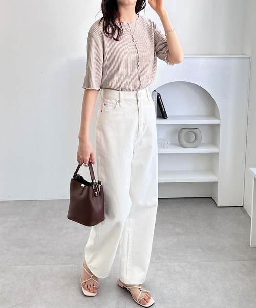 GeeRA（ジーラ）の「前後2WAY配色メロー5分袖カットソー（Tシャツ/カットソー・レディース・ブラック/ブルー/アイボリー/サンドグレー・SMALL/MEDIUM/LARGE/X-LARGE）」の6枚目の写真