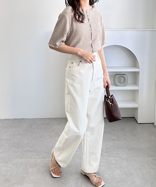 GeeRA（ジーラ）の「前後2WAY配色メロー5分袖カットソー（Tシャツ/カットソー・レディース・ブラック/ブルー/アイボリー/サンドグレー・SMALL/MEDIUM/LARGE/X-LARGE）」の5枚目の写真