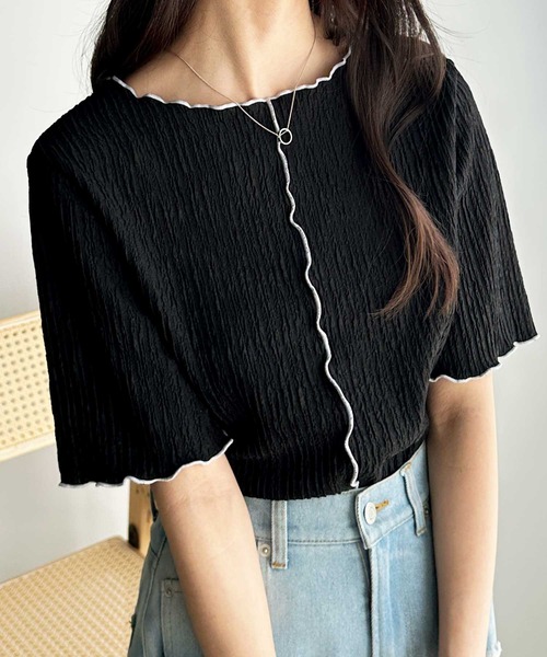 セール】前後2WAY配色メロー5分袖カットソー（Tシャツ