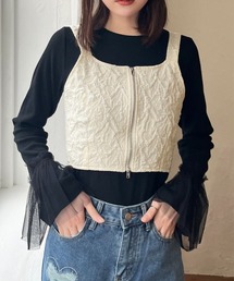 Wジップふくれジャガードビスチェ