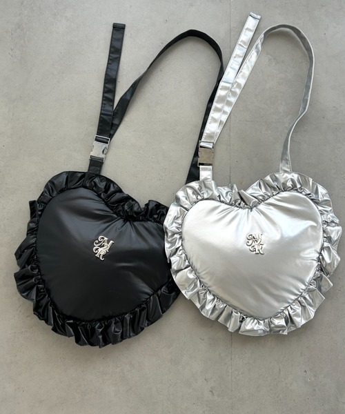 ホワイト ハート型 ハンドバッグショルダーバッグ ロリータ フリル Lolime s-rana_ss-bag-40