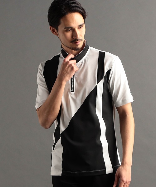 NICOLE CLUB FOR MEN（ニコルクラブフォーメン）の「【24年モデル EC限定再販売】アラカルト切替ハーフジップポロシャツ（ポロシャツ・メンズ・オフホワイト/ブラック/その他3/その他2・X-LARGE/LARGE/MEDIUM/XX-LARGE）」の2枚目の写真