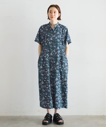 パープルフラワーPT　5分袖ワンピース