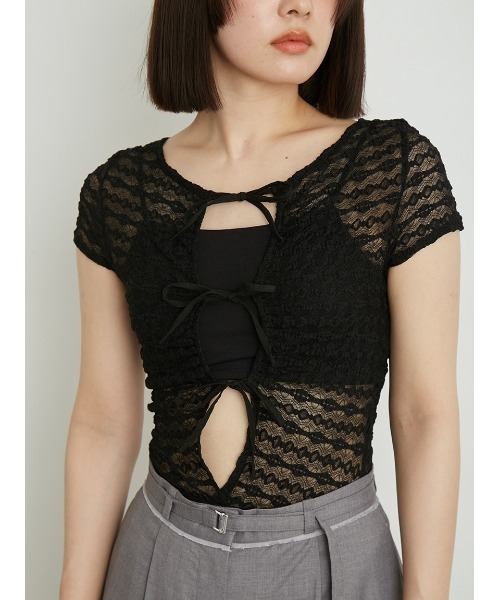 LILY BROWN（リリーブラウン）の「【LILY BROWN Lingerie】レーシーリボンボディスーツ（ブラ&ショーツ・レディース・アイボリー/ブラック・FREE）」の6枚目の写真