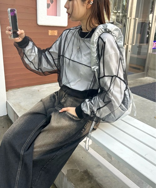 WHO'S WHO gallery（フーズフーギャラリー）の「メッシュプルオーバー（Tシャツ/カットソー・レディース・ブラック/オフホワイト/グレー・FREE）」の3枚目の写真