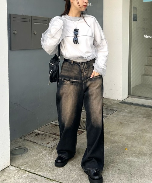 WHO'S WHO gallery（フーズフーギャラリー）の「メッシュプルオーバー（Tシャツ/カットソー・レディース・ブラック/オフホワイト/グレー・FREE）」の6枚目の写真