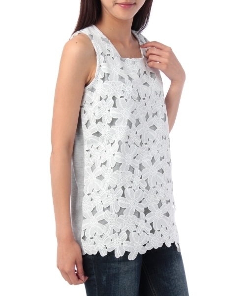 HusHusH（ハッシュアッシュ）の「フラワーレースタンクトップ（タンクトップ・レディース・グレー/ホワイト/グリーン/ブルー・03/02）」の3枚目の写真