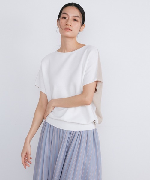 INED(イネド)の「ホールガーメント イスラエルGIZAコットンフレンチスリーブサマーニット(ニット/セーター・レディース・マスタード/ベージュ/その他/ブラック/ブルー・9号)」の3枚目の写真