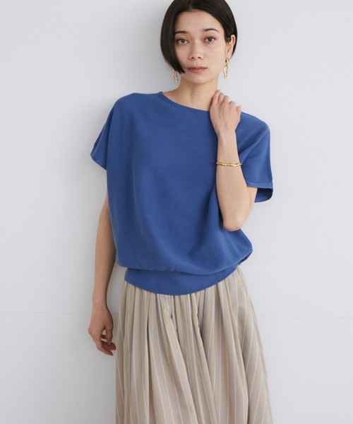 INED(イネド)の「ホールガーメント イスラエルGIZAコットンフレンチスリーブサマーニット(ニット/セーター・レディース・マスタード/ベージュ/その他/ブラック/ブルー・9号)」の4枚目の写真