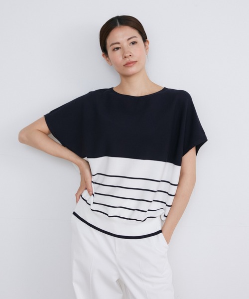 INED(イネド)の「ホールガーメント イスラエルGIZAコットンフレンチスリーブサマーニット(ニット/セーター・レディース・マスタード/ベージュ/その他/ブラック/ブルー・9号)」の5枚目の写真