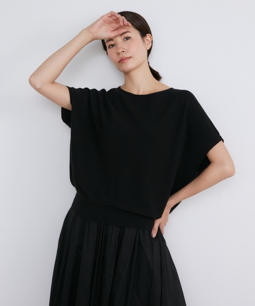 INED(イネド)の「ホールガーメント イスラエルGIZAコットンフレンチスリーブサマーニット(ニット/セーター・レディース・マスタード/ベージュ/その他/ブラック/ブルー・9号)」の2枚目の写真