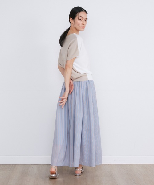 INED(イネド)の「ホールガーメント イスラエルGIZAコットンフレンチスリーブサマーニット(ニット/セーター・レディース・マスタード/ベージュ/その他/ブラック/ブルー・9号)」の7枚目の写真