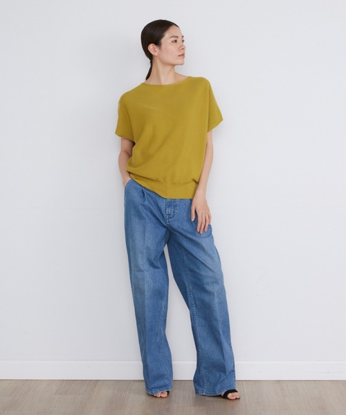 INED(イネド)の「ホールガーメント イスラエルGIZAコットンフレンチスリーブサマーニット(ニット/セーター・レディース・マスタード/ベージュ/その他/ブラック/ブルー・9号)」の14枚目の写真