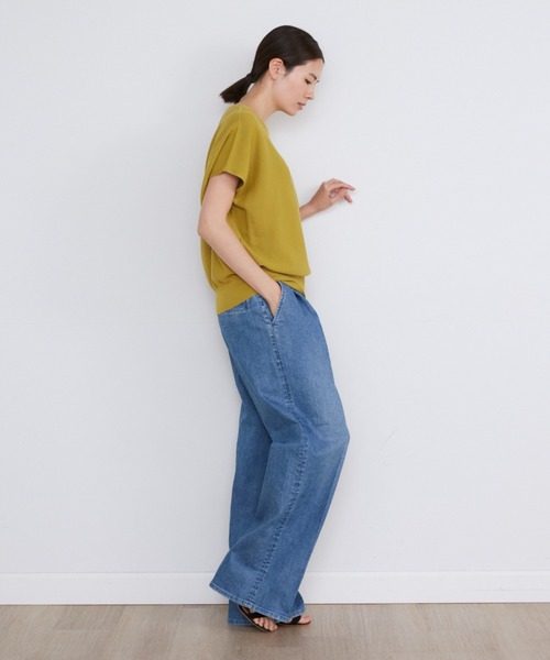 INED(イネド)の「ホールガーメント イスラエルGIZAコットンフレンチスリーブサマーニット(ニット/セーター・レディース・マスタード/ベージュ/その他/ブラック/ブルー・9号)」の15枚目の写真