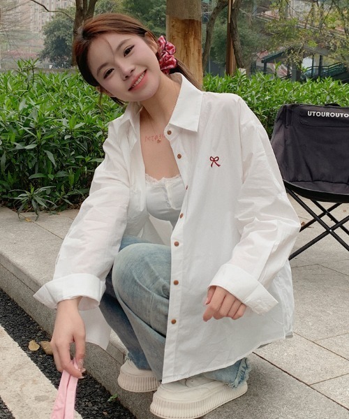 セール】リボン刺繍シャツ（シャツ/ブラウス）｜GEMEDA（ジェメダ）の