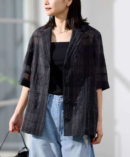 【ジャーナルスタンダード】シアーチェックシャツジャケット 半袖　【フリーサイズ】 セール】チェックシアーシャツ（シャツ/ブラウス）｜JOURNAL