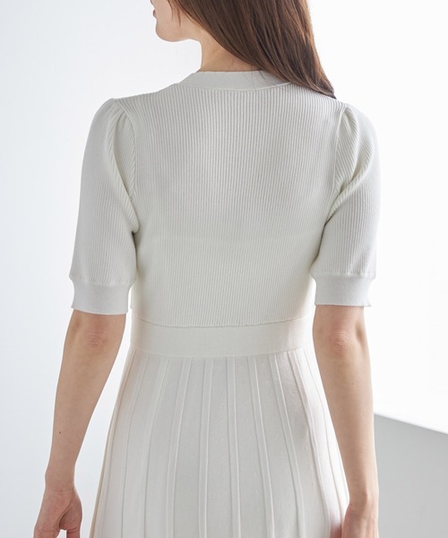 【セール】アンティーク風飾り釦付き配色プリーツニットワンピース（ワンピース）｜tocco closet（トッコ クローゼット）