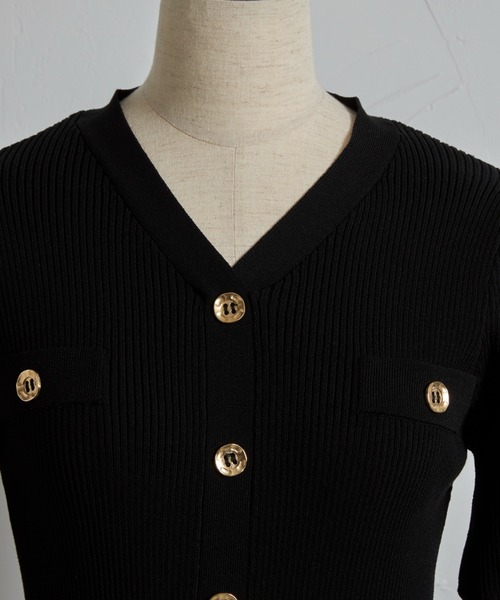 【セール】アンティーク風飾り釦付き配色プリーツニットワンピース（ワンピース）｜tocco closet（トッコ クローゼット）