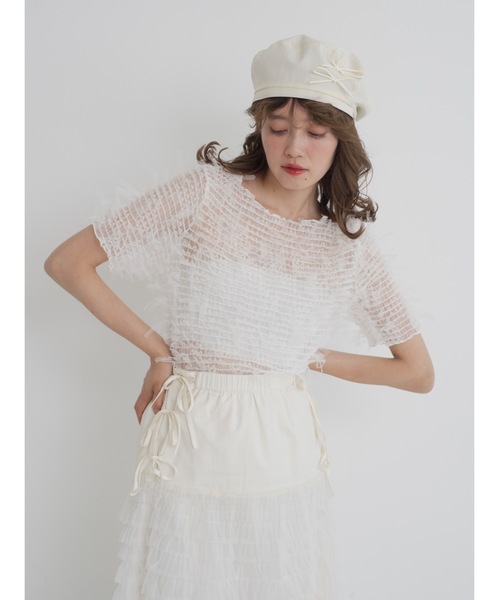 JUMELLE(ジュメロ)の「fringe mesh top(Tシャツ/カットソー・レディース・ホワイト/ブラック・MEDIUM)」の4枚目の写真