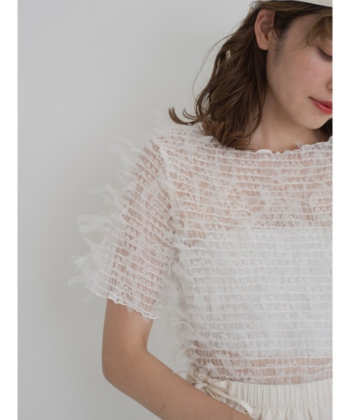 JUMELLE(ジュメロ)の「fringe mesh top(Tシャツ/カットソー・レディース・ホワイト/ブラック・MEDIUM)」の6枚目の写真