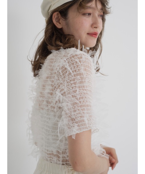 JUMELLE(ジュメロ)の「fringe mesh top(Tシャツ/カットソー・レディース・ホワイト/ブラック・MEDIUM)」の7枚目の写真