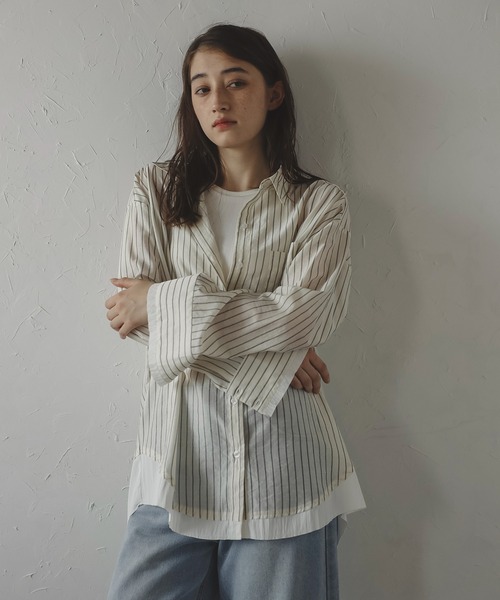 MINERTE(ミネルテ)の「【MINERTE】layered stripe shirt / レイヤードストライプオーバーサイズシャツ(シャツ/ブラウス・レディース・アイボリー/グレイッシュベージュ/ライトベージュ・FREE)」の11枚目の写真