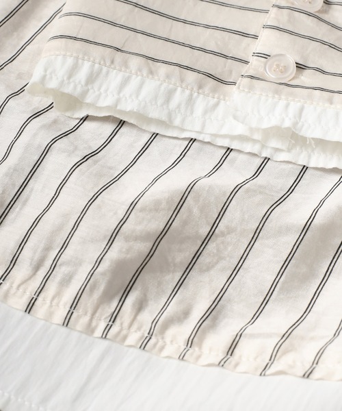 MINERTE(ミネルテ)の「【MINERTE】layered stripe shirt / レイヤードストライプオーバーサイズシャツ(シャツ/ブラウス・レディース・アイボリー/グレイッシュベージュ/ライトベージュ・FREE)」の4枚目の写真