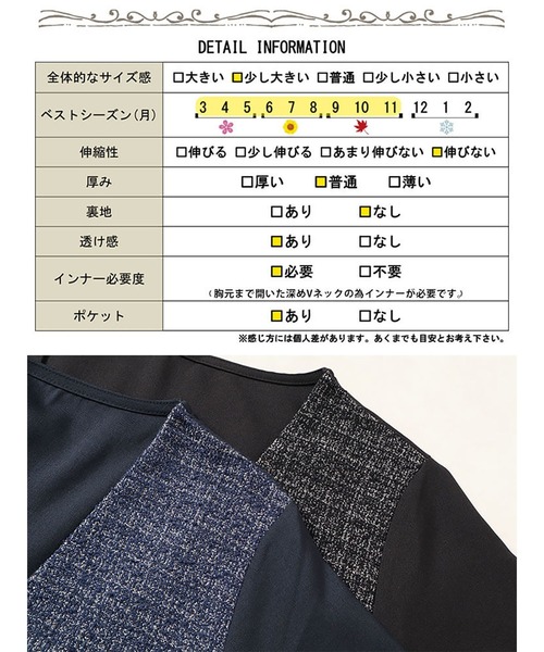 GOLDJAPAN(ゴールドジャパン)の「ラメツイード切り替えVネックワンピース【大きいサイズ対応】(ワンピース・レディース・ネイビー/ブラック・LL/3L/4L/5L)」の19枚目の写真