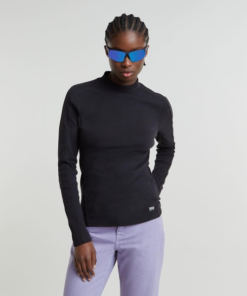 セール】SLIM RIB MOCK TOP/パネルデザインスリムリブモック