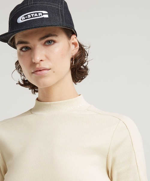 tシャツ SLIM RIB MOCK TOP/パネルデザインスリムリブモックネックロングスリーブT レディース セール】SLIM RIB MOCK TOP/パネルデザインスリムリブモック