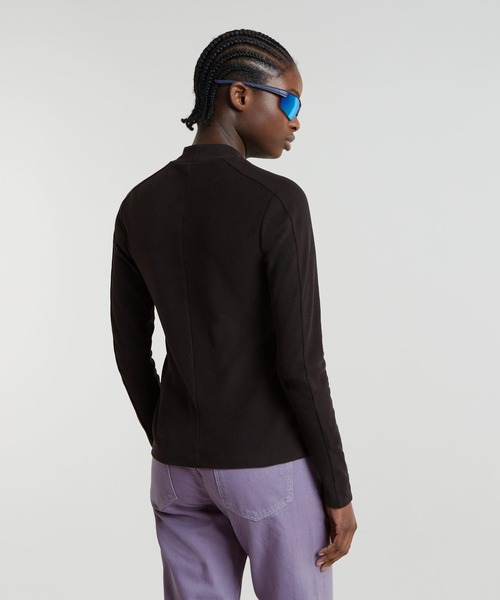 tシャツ SLIM RIB MOCK TOP/パネルデザインスリムリブモックネックロングスリーブT レディース セール】マイクロスムース セミハイネック モックネック