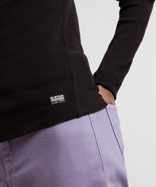 tシャツ SLIM RIB MOCK TOP/パネルデザインスリムリブモックネックロングスリーブT レディース セール】マイクロスムース セミハイネック モックネック