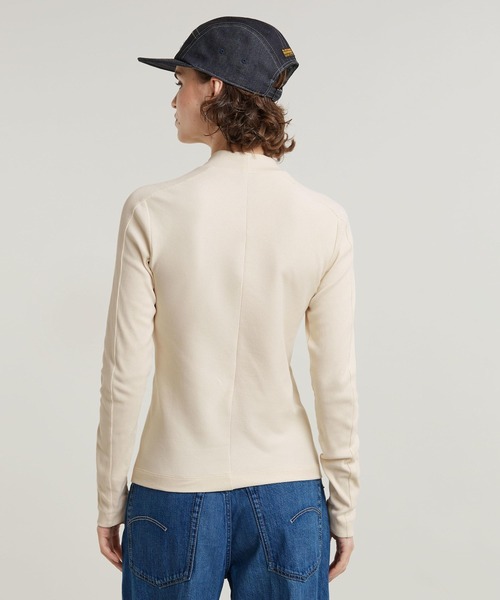 tシャツ SLIM RIB MOCK TOP/パネルデザインスリムリブモックネックロングスリーブT レディース セール】SLIM RIB MOCK TOP/パネルデザインスリムリブモック