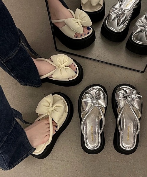 「新色追加」リボンサンダルレディース厚底靴