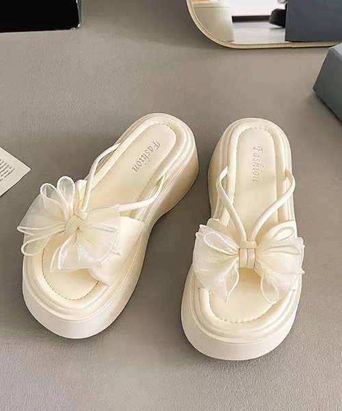 セール】「新色追加」リボンサンダルレディース厚底靴（サンダル