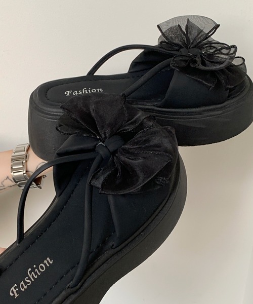 セール】「新色追加」リボンサンダルレディース厚底靴（サンダル