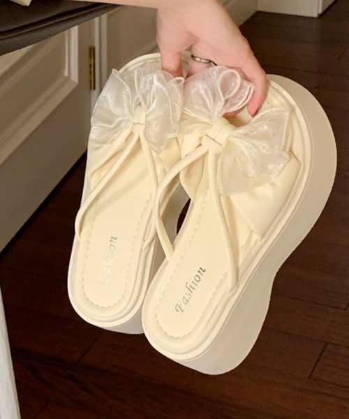 セール】「新色追加」リボンサンダルレディース厚底靴（サンダル