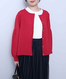 【L~5L 大きいサイズ】クルーネックボリュームスリーブカーディガン