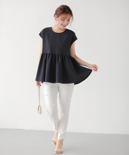 Fit more(フィットモア)の「ドットチュールリボンフレンチスリーブカットソー(Tシャツ/カットソー・レディース・ネイビー/ブルーグレー・FREE)」の5枚目の写真