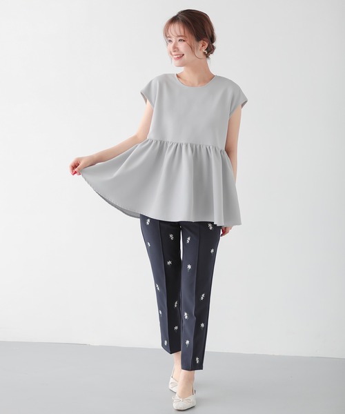 Fit more(フィットモア)の「ドットチュールリボンフレンチスリーブカットソー(Tシャツ/カットソー・レディース・ネイビー/ブルーグレー・FREE)」の8枚目の写真
