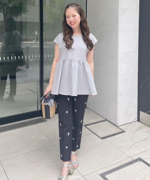 Fit more(フィットモア)の「ドットチュールリボンフレンチスリーブカットソー(Tシャツ/カットソー・レディース・ネイビー/ブルーグレー・FREE)」の12枚目の写真