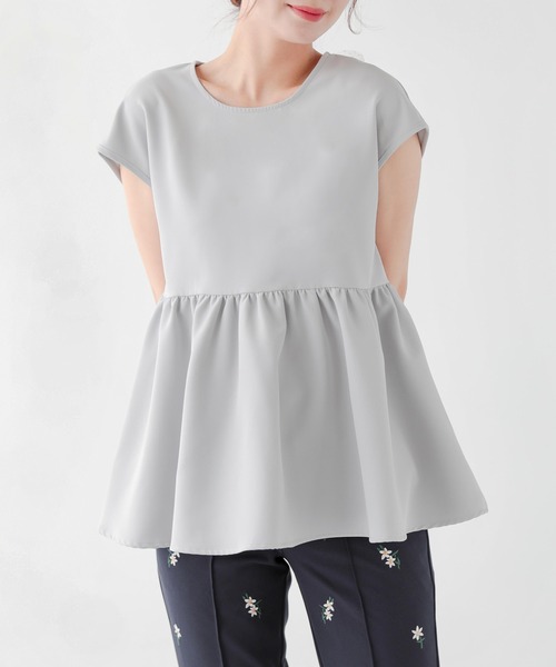 Fit more(フィットモア)の「ドットチュールリボンフレンチスリーブカットソー(Tシャツ/カットソー・レディース・ネイビー/ブルーグレー・FREE)」の10枚目の写真