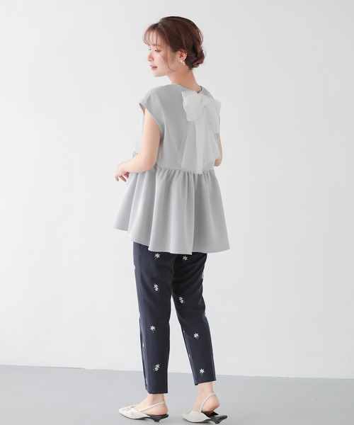 Fit more(フィットモア)の「ドットチュールリボンフレンチスリーブカットソー(Tシャツ/カットソー・レディース・ネイビー/ブルーグレー・FREE)」の11枚目の写真