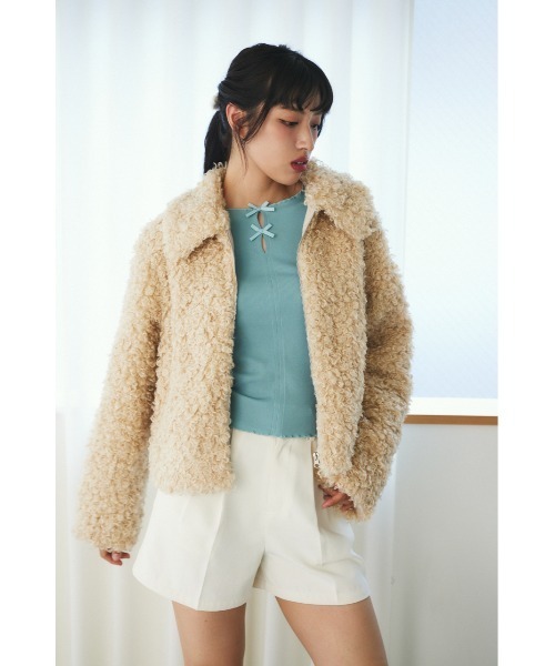 MIEL CRISHUNANT（ミエルクリシュナ）の「ビックカラーボアジャケット（ブルゾン・レディース・アイボリー/グレー/ブラック・FREE）」の5枚目の写真