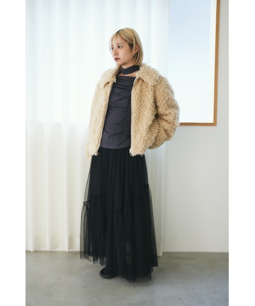 MIEL CRISHUNANT（ミエルクリシュナ）の「ビックカラーボアジャケット（ブルゾン・レディース・アイボリー/グレー/ブラック・FREE）」の14枚目の写真