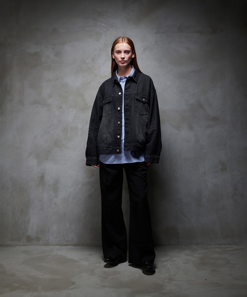 RANCLIC ゴールドボタンウォッシュデニムジャケット ブラック セール】WASH DENIM TRANSFORM JACKET/ウォッシュデニムトランス