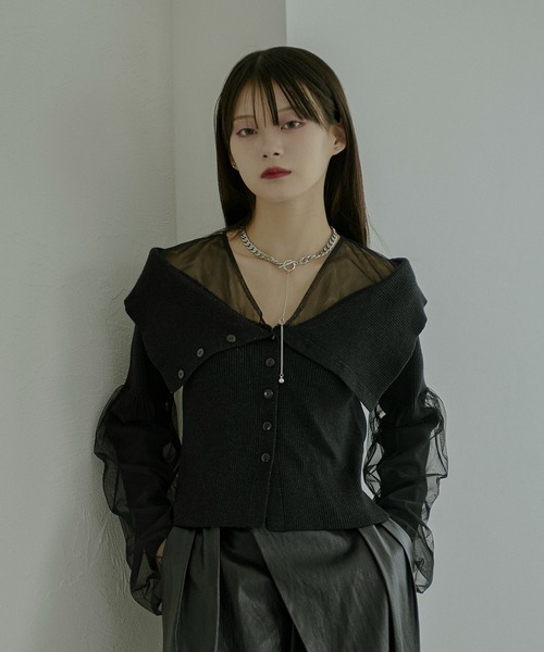 Ezick（エジック）の「Tulle layered ニットカーディガン（カーディガン/ボレロ・レディース・アイボリー/ブラック/チャコールグレー・FREE）」の11枚目の写真